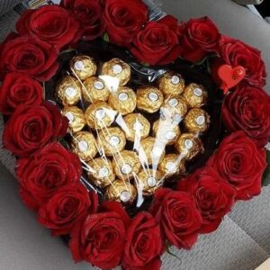 Roses With Ferrero Rocher | Flower Chocolate Heart Box