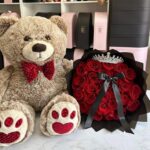 Bouquet of fresh flowers accompanied by an adorable teddy bear – a heartwarming gift to express love and joy. Perfect for special occasions or simply brightening someone's day.