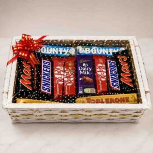 An assorted chocolate gift basket available for chocolate basket delivery Lahore.