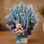 A Bounty chocolate and teddy bear bouquet for Gift delivery Lahore.