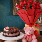 Professional chocolate cake and teddy bouquet delivery in Lahore.