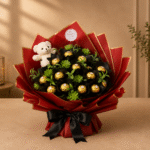 A chocolate and teddy bear bouquet available for Gift delivery Lahore.