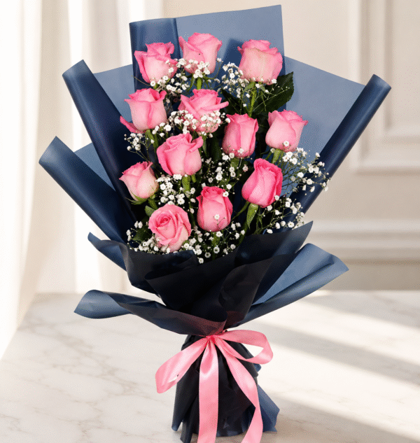 A beautiful pink rose bouquet for those looking to Send flowers to Pakistan from UK.