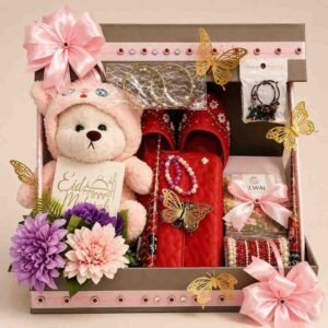 A curated gift hamper for girls available for Eid gift delivery Lahore.