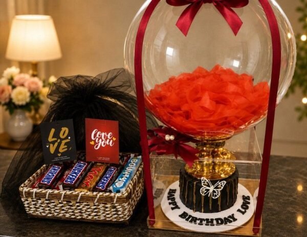 A luxury chocolate hamper and cake set, ideal for Birthday gift delivery Lahore.