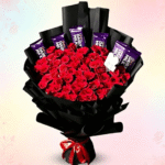 Red rose and Dairy Milk chocolate bouquet for birthday gift delivery in Lahore