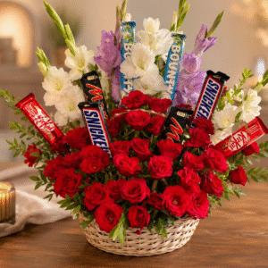 Romantic Red Rose and Chocolate Gift Basket