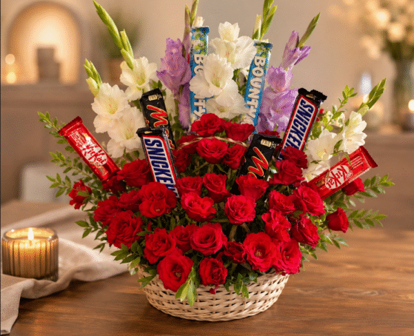 Romantic Red Rose and Chocolate Gift Basket
