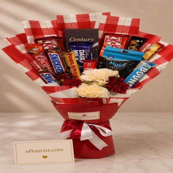 Premium chocolate and flower arrangement, one of the best gifts Lahore.