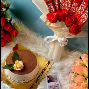 A stunning birthday bundle featuring a cake and chocolate bouquet, part of our personalized gifts in Lahore.
