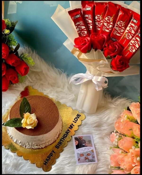 A stunning birthday bundle featuring a cake and chocolate bouquet, part of our personalized gifts in Lahore.