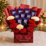 Chocolate and floral arrangement in a gift box, available through our gift delivery Lahore.