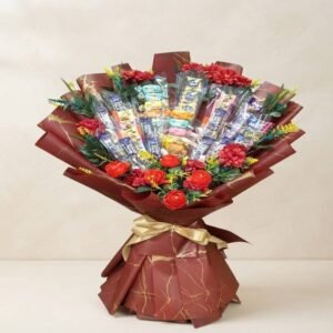A decadent chocolate bouquet beautifully wrapped, ideal for gift delivery in Pakistan.