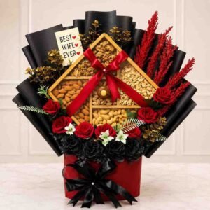 An elegant dry fruit gift hamper available for Gift delivery Lahore.