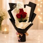 Three red roses bouquet professional floral services Lahore