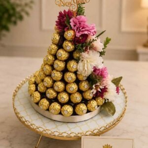 Decorative chocolate tree centerpiece featuring gourmet sweets for custom gift arrangements Pakistan.