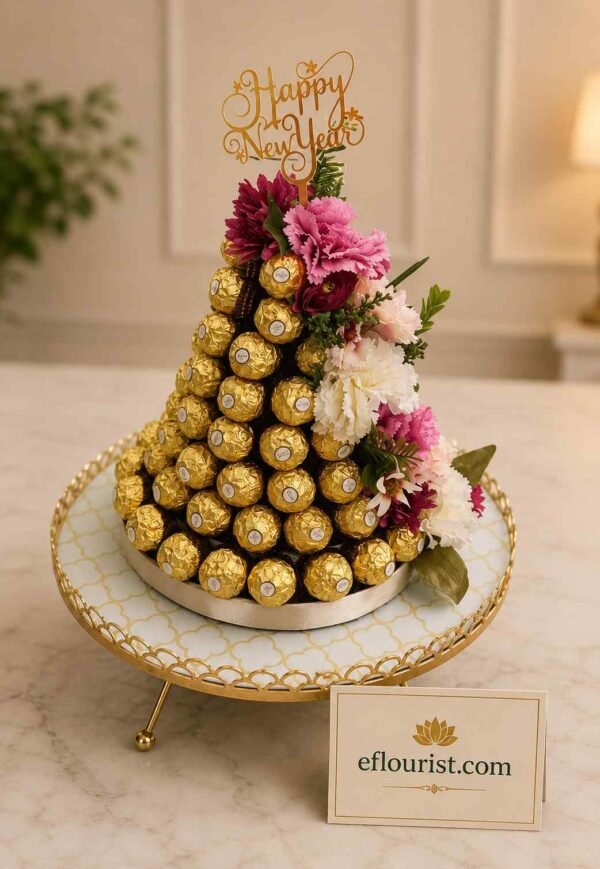 Decorative chocolate tree centerpiece featuring gourmet sweets for custom gift arrangements Pakistan.