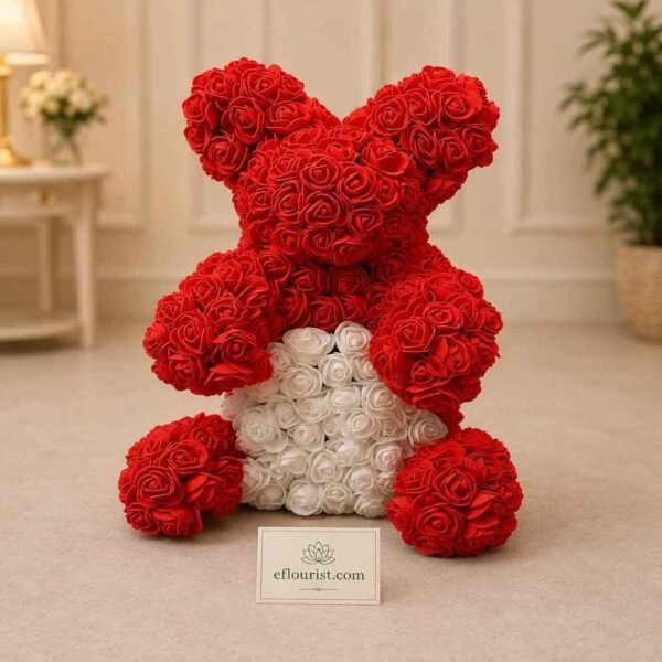 A handcrafted rose bear available from a premier Lahore gift shop.