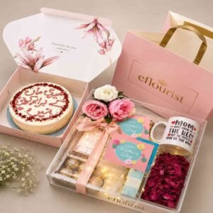 A Mother's Day gift hamper with cake and mug for Gift delivery Lahore.