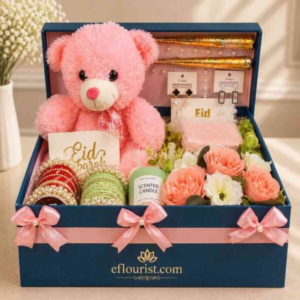 Festive Pink Eid Gift Box designed for Eid gift hampers.