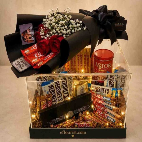 Premium chocolate and watch gift box perfect for gift shopping Lahore.
