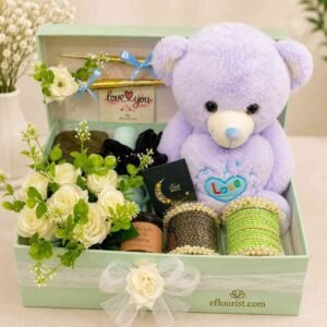 Festive Purple Teddy Eid Gift box designed as Eid gifts for her.