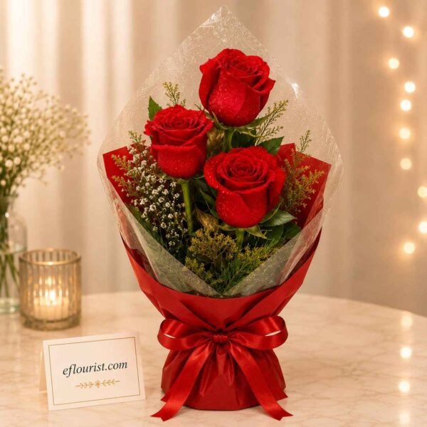 Three red roses local flower delivery Lahore