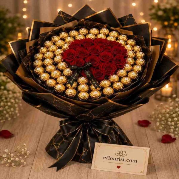 Rose Chocolate Bouquet shown in image_6e1957.jpg, perfect for romantic gifts for her.