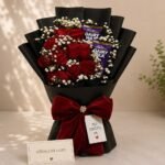Elegant rose and chocolate bouquet, ideal when you send gifts Pakistan.