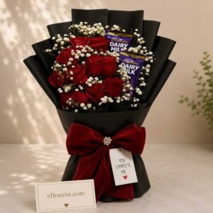 Elegant rose and chocolate bouquet, ideal when you send gifts Pakistan.
